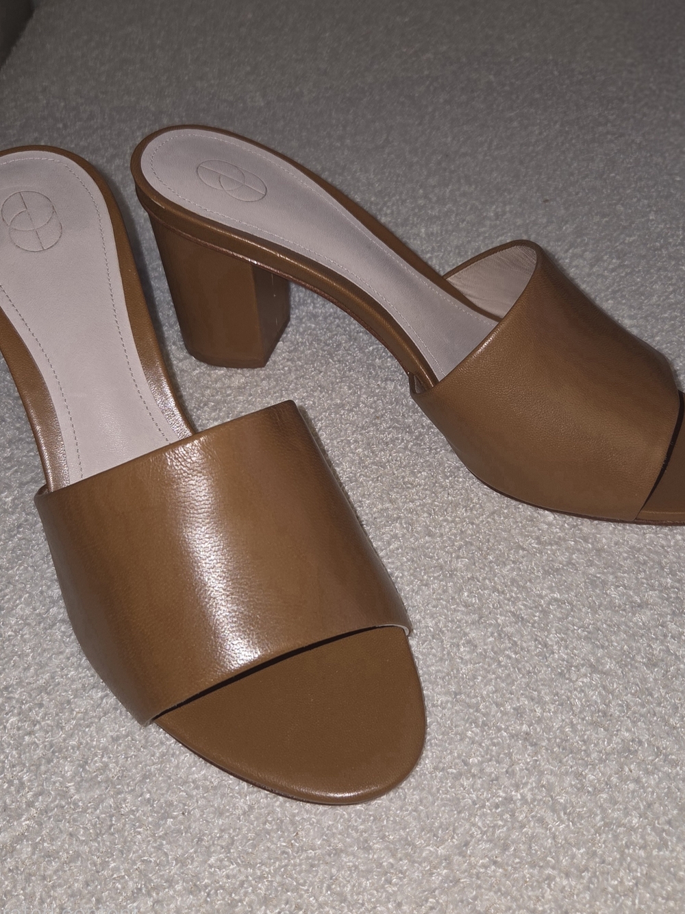 Porte & Paire Tan Kid Leather Block Heel Slide Sandals — EU 39 / US 8–8.5 - New